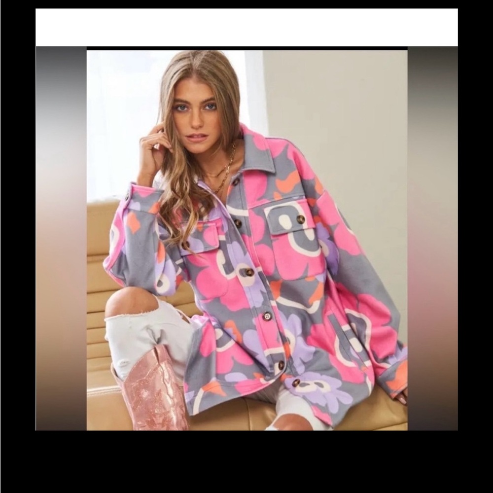 Shacket Retro Floral Pink Grey by Davi and Dani- worn once like new!